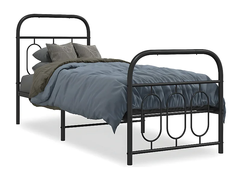 Estrutura de cama com cabeceira e pés 75x190 cm metal preto