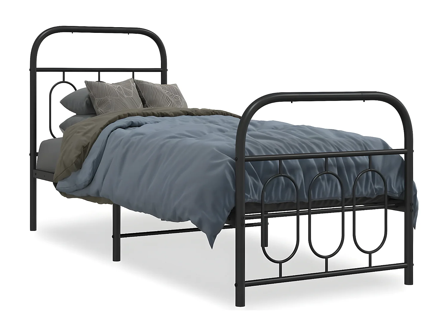Estrutura de cama com cabeceira e pés 75x190 cm metal preto