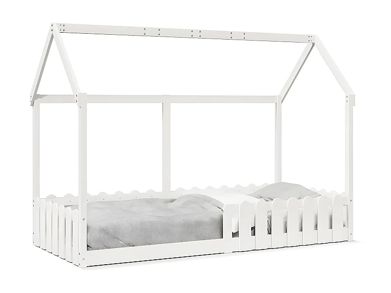 Cama con forma de casa de niños madera maciza blanca 90x190 cm