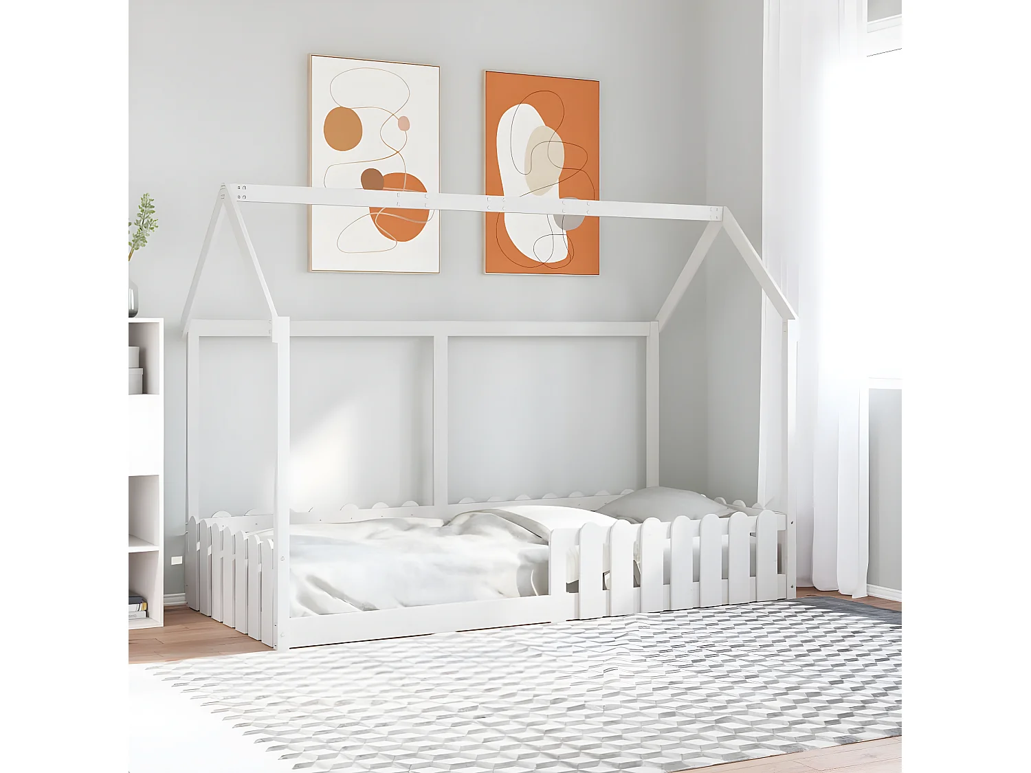 Cadre de lit d'enfants forme de maison 90x190cm bois massif pin