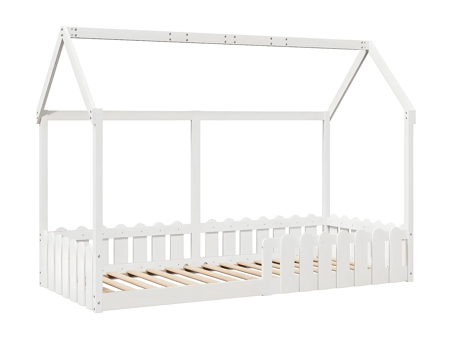 Cama infantil formato de casa 90x190 cm pinho maciço branco