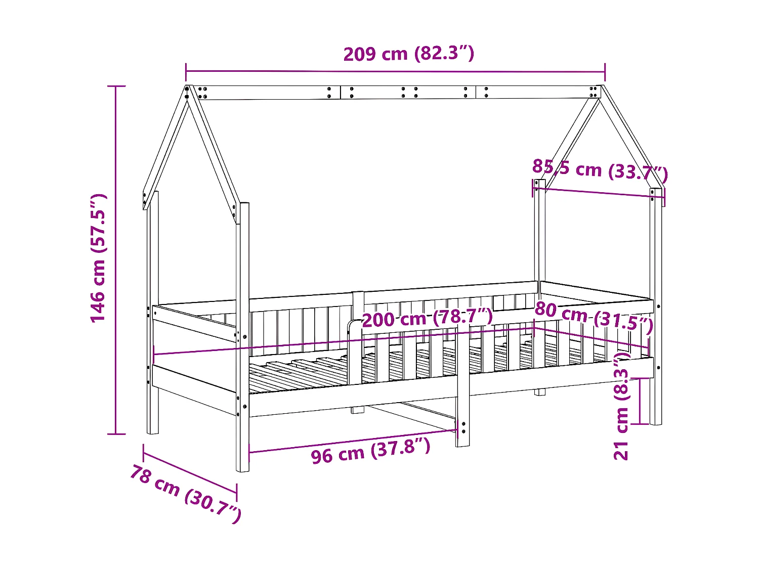 Cadre de lit d'enfants forme de maison 80x200cm bois pin massif