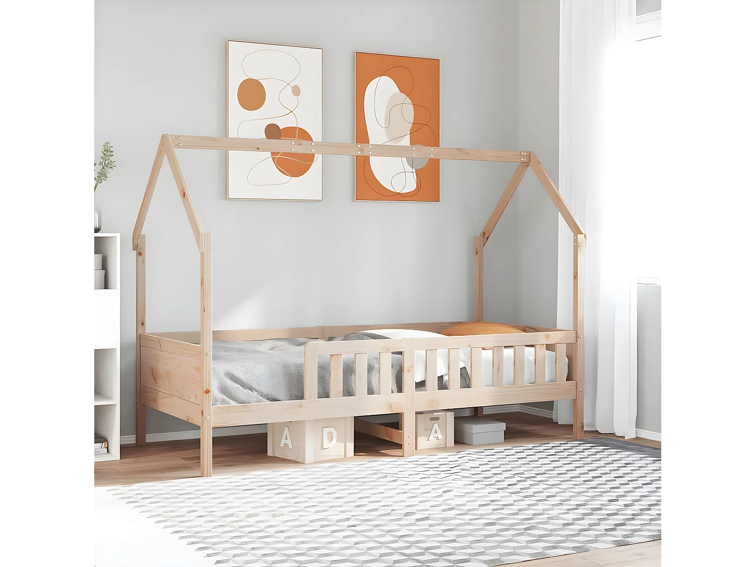Cadre de lit d'enfants forme de maison 80x200cm bois pin massif
