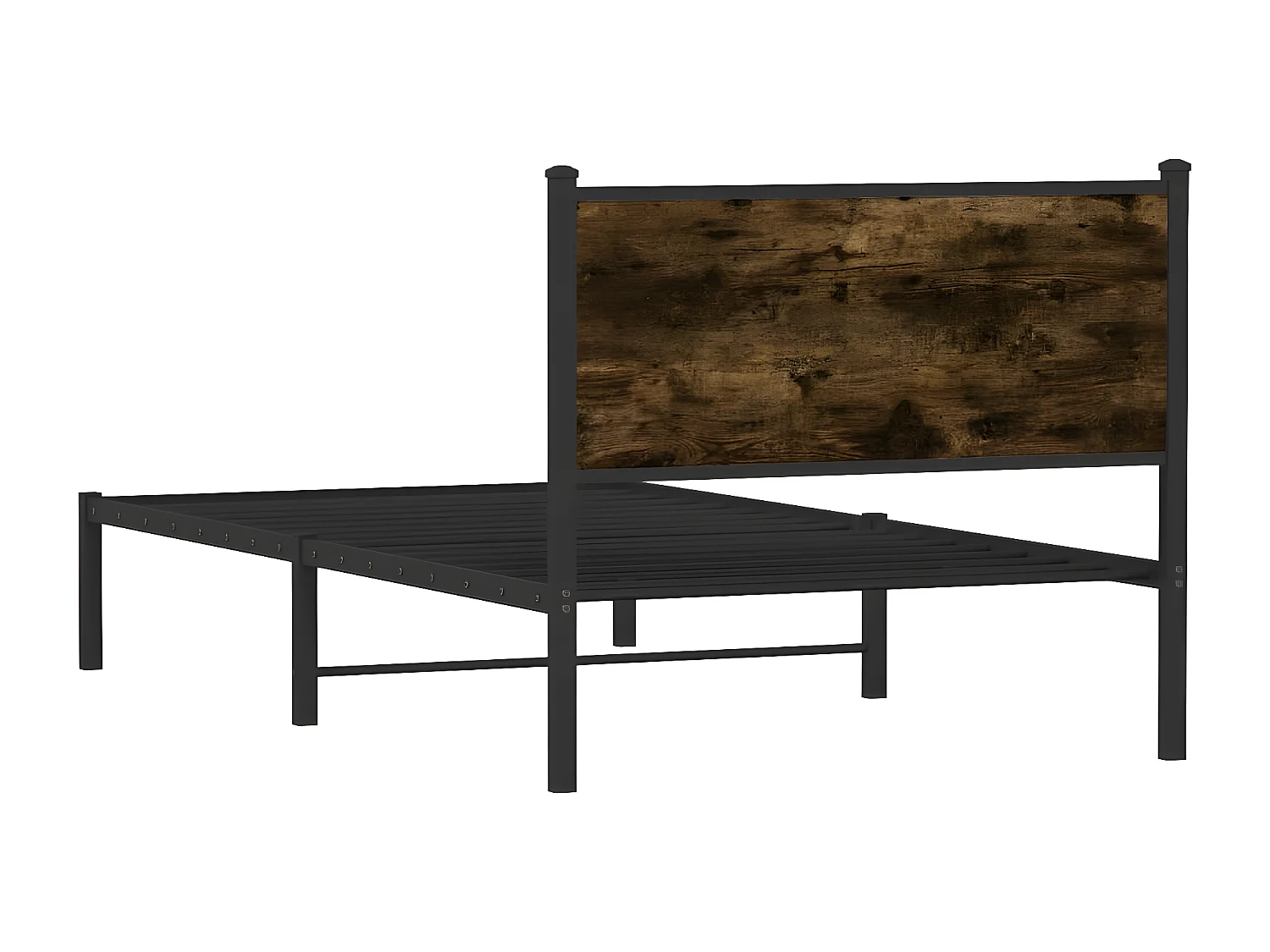 Cadre de lit métal avec tête de lit chêne fumé 100x190 cm
