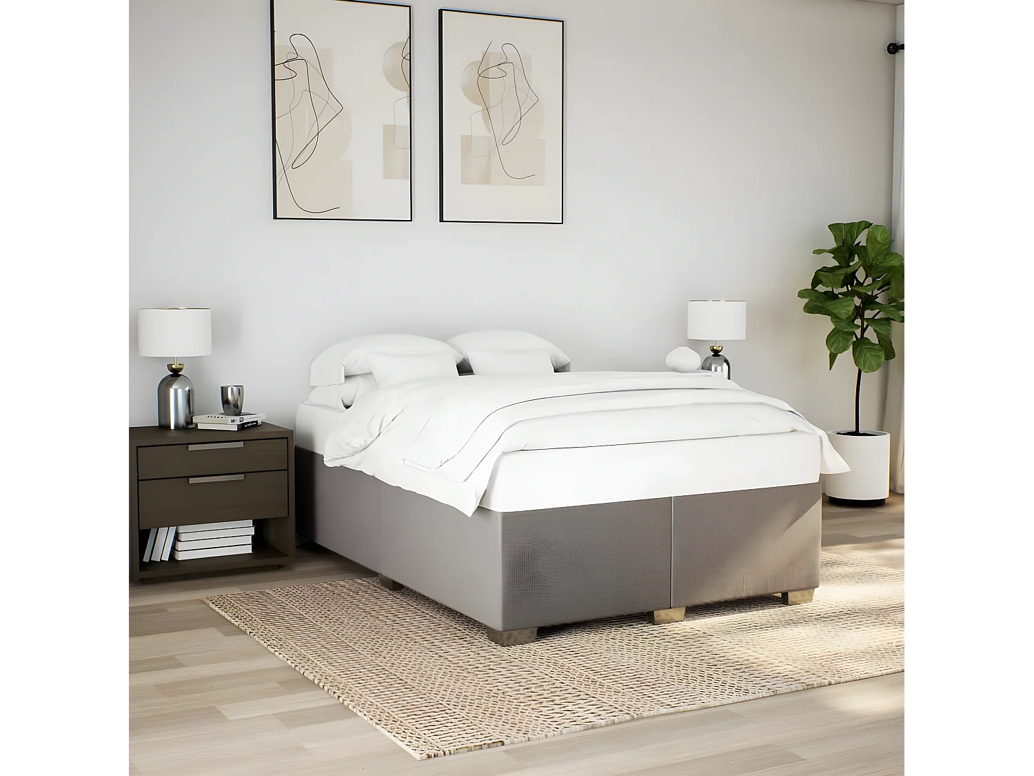 Estrutura de cama 140x190 cm tecido cinza-acastanhado