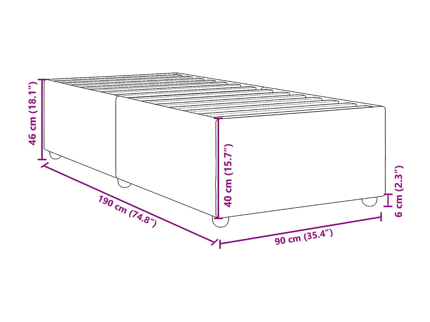 Estructura de cama de tela gris oscuro 90x190 cm