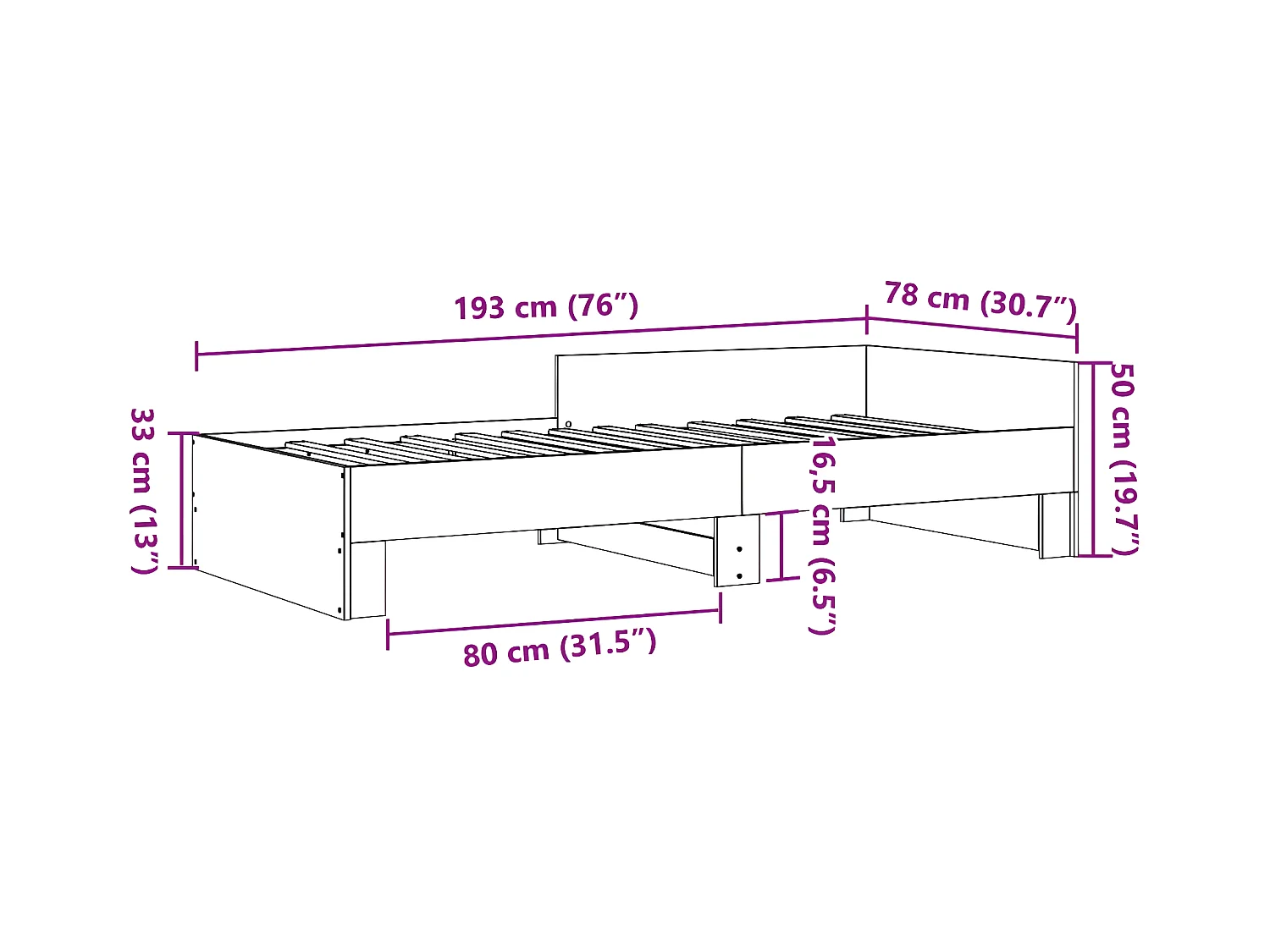 Estructura de cama madera de ingeniería gris hormigón 75x190 cm