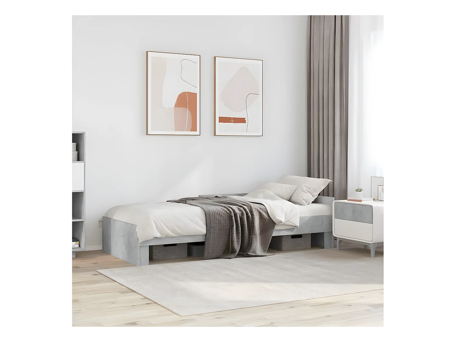 Estructura de cama madera de ingeniería gris hormigón 75x190 cm