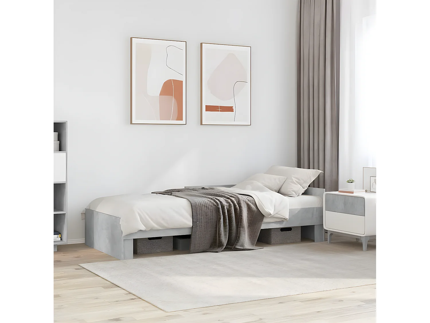 Estrutura de cama 75x190 cm derivados de madeira cinza cimento