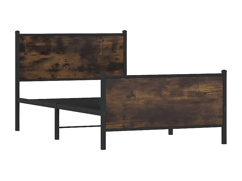 Cama con cabecero y pie de cama metal roble ahumado 100x190 cm