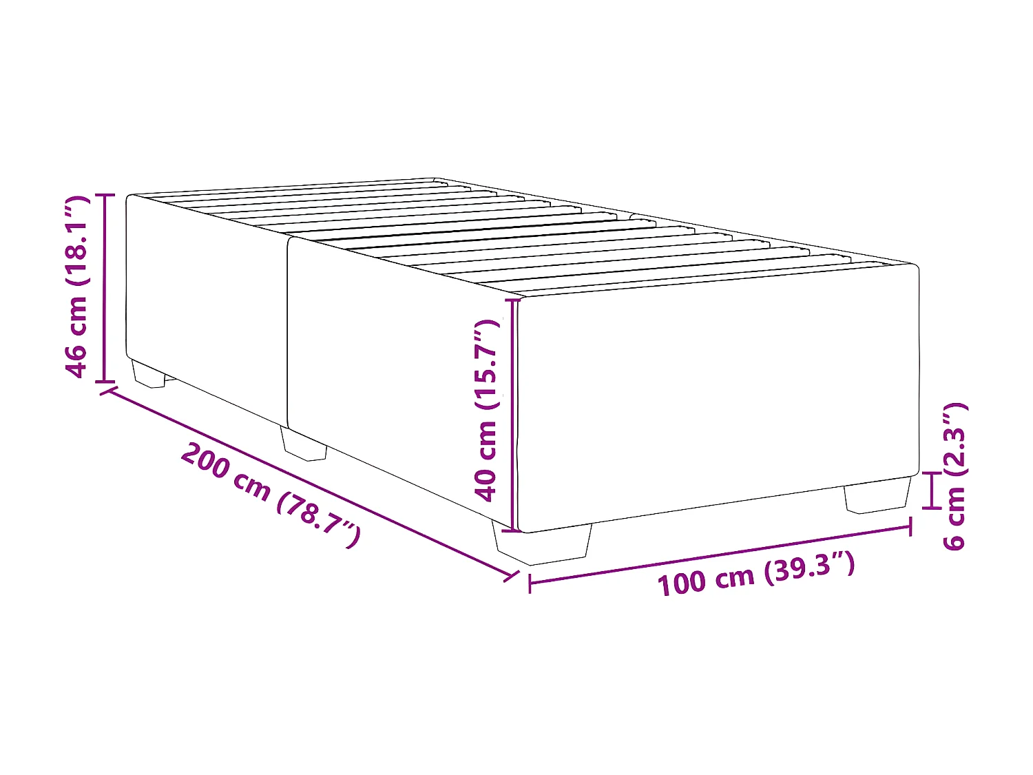 Estructura de cama de tela gris claro 100x200 cm