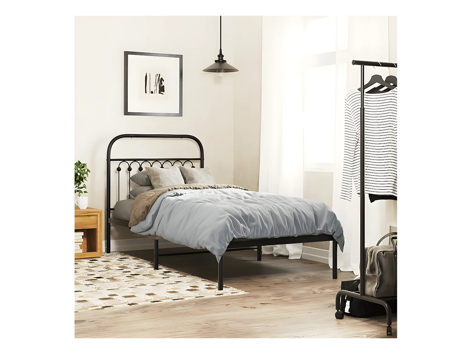 Estructura de cama con cabecero metal negro 90x190 cm