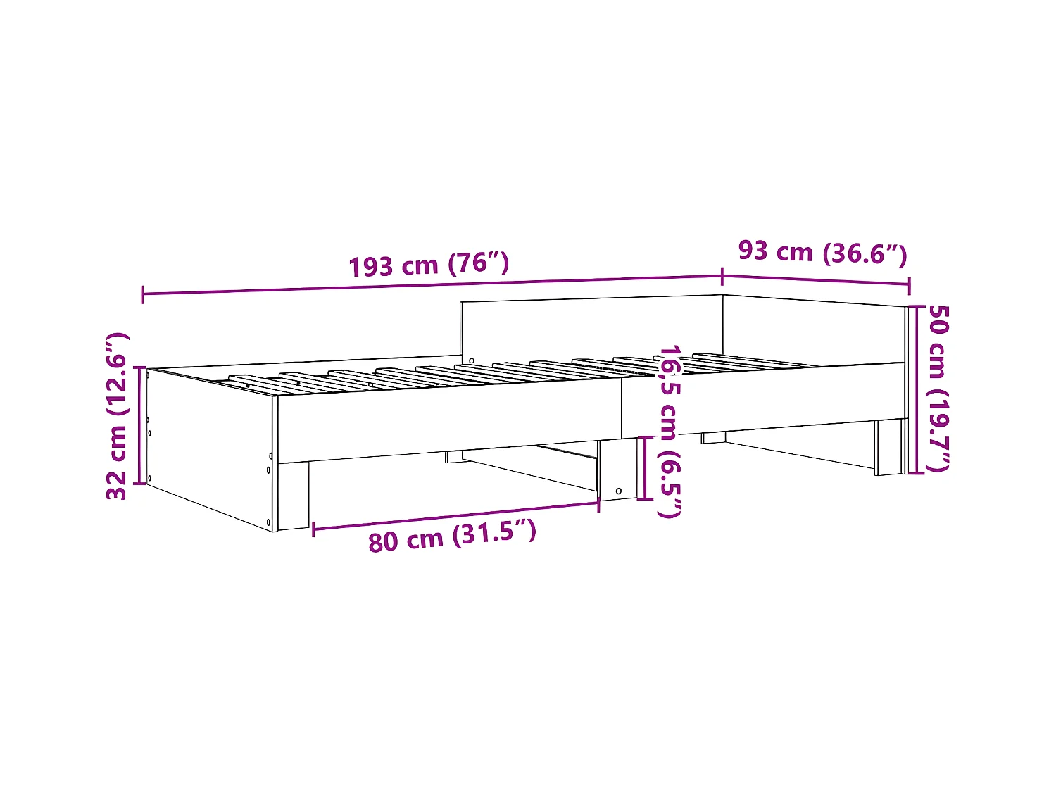 Estrutura de cama 90x190 cm derivados de madeira branco