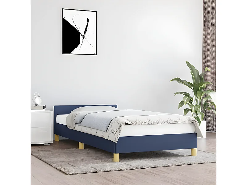 Estructura de cama con cabecero de tela azul 90x200 cm