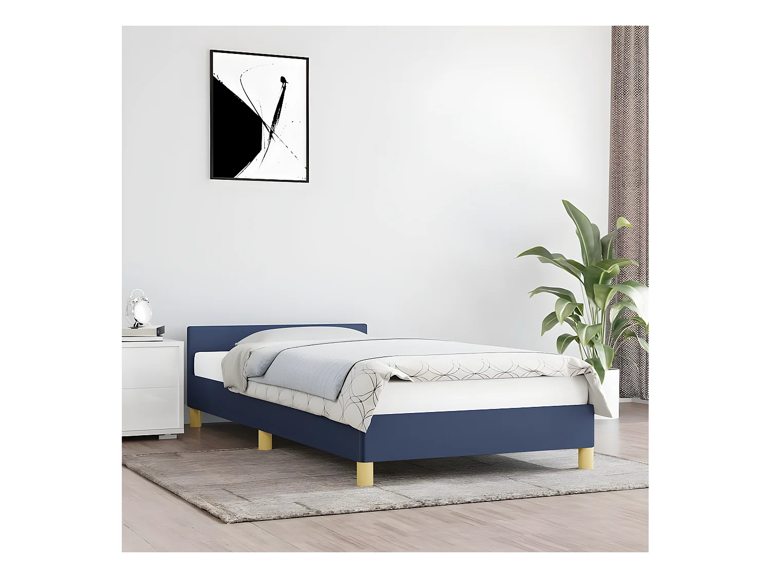 Estructura de cama con cabecero de tela azul 90x200 cm