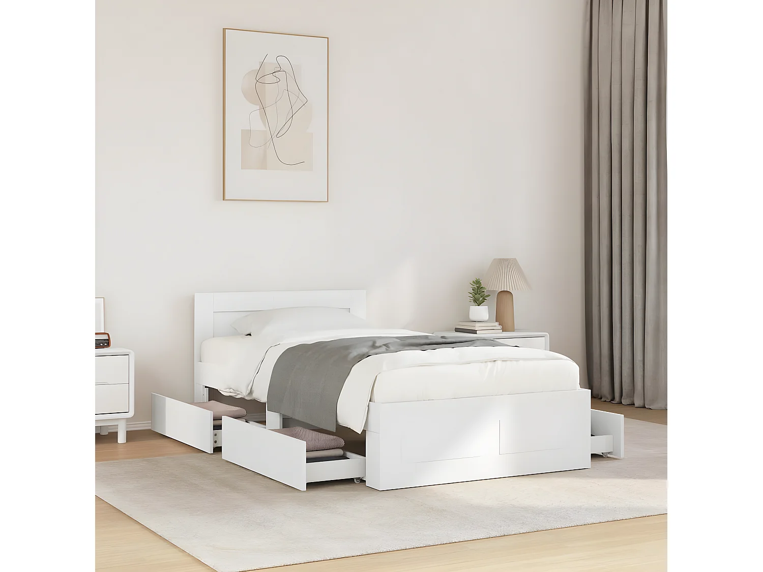 Estructura cama con cabecero madera ingeniería blanca 75x190 cm