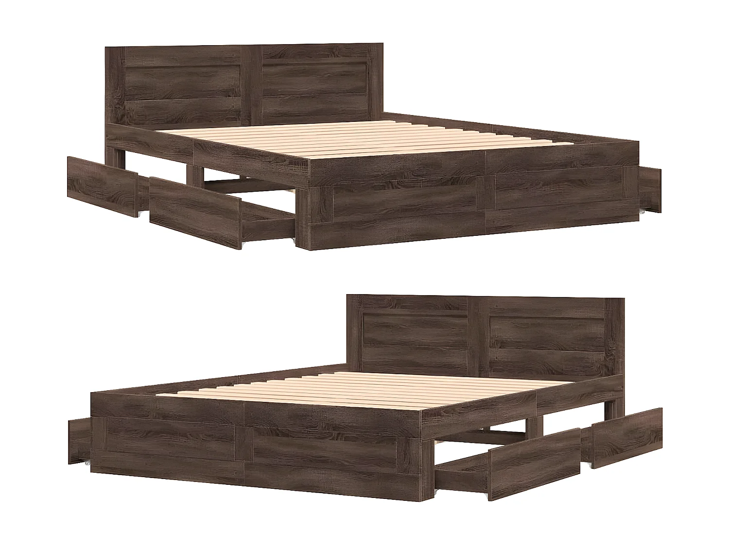 Cama con cabecero madera de ingeniería marrón roble 160x200 cm