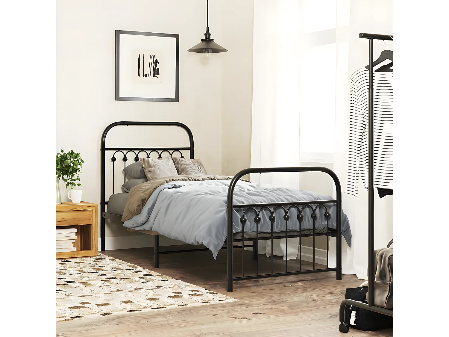 Estructura de cama con cabecero y estribo metal negro 80x200 cm