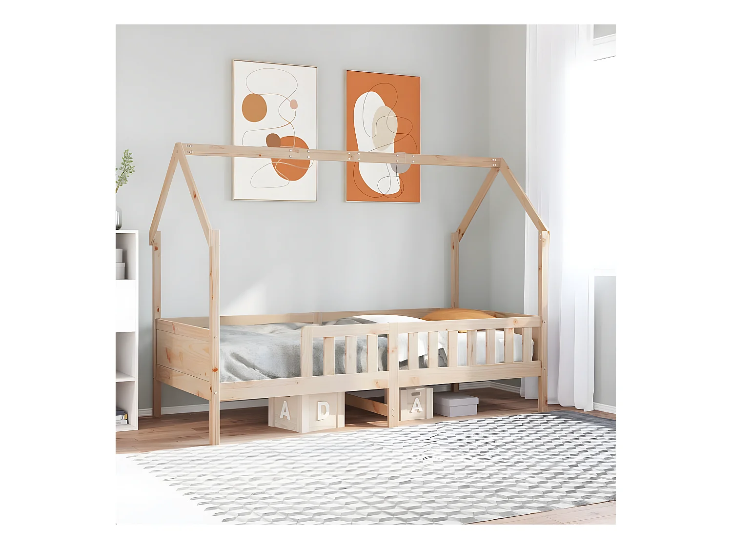 Cadre de lit d'enfants forme de maison 90x190cm bois massif pin