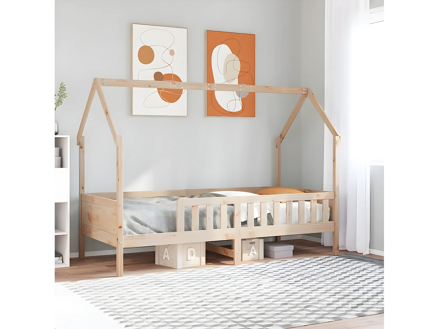 Cama con forma de casa para niños madera maciza pino 90x190 cm