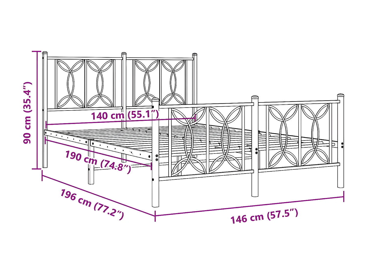 Estructura cama metal cabecero y estribo blanco 140x190 cm