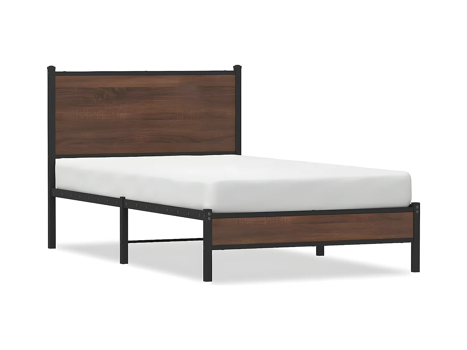 Estrutura cama com cabeceira 100x190cm metal carvalho castanho