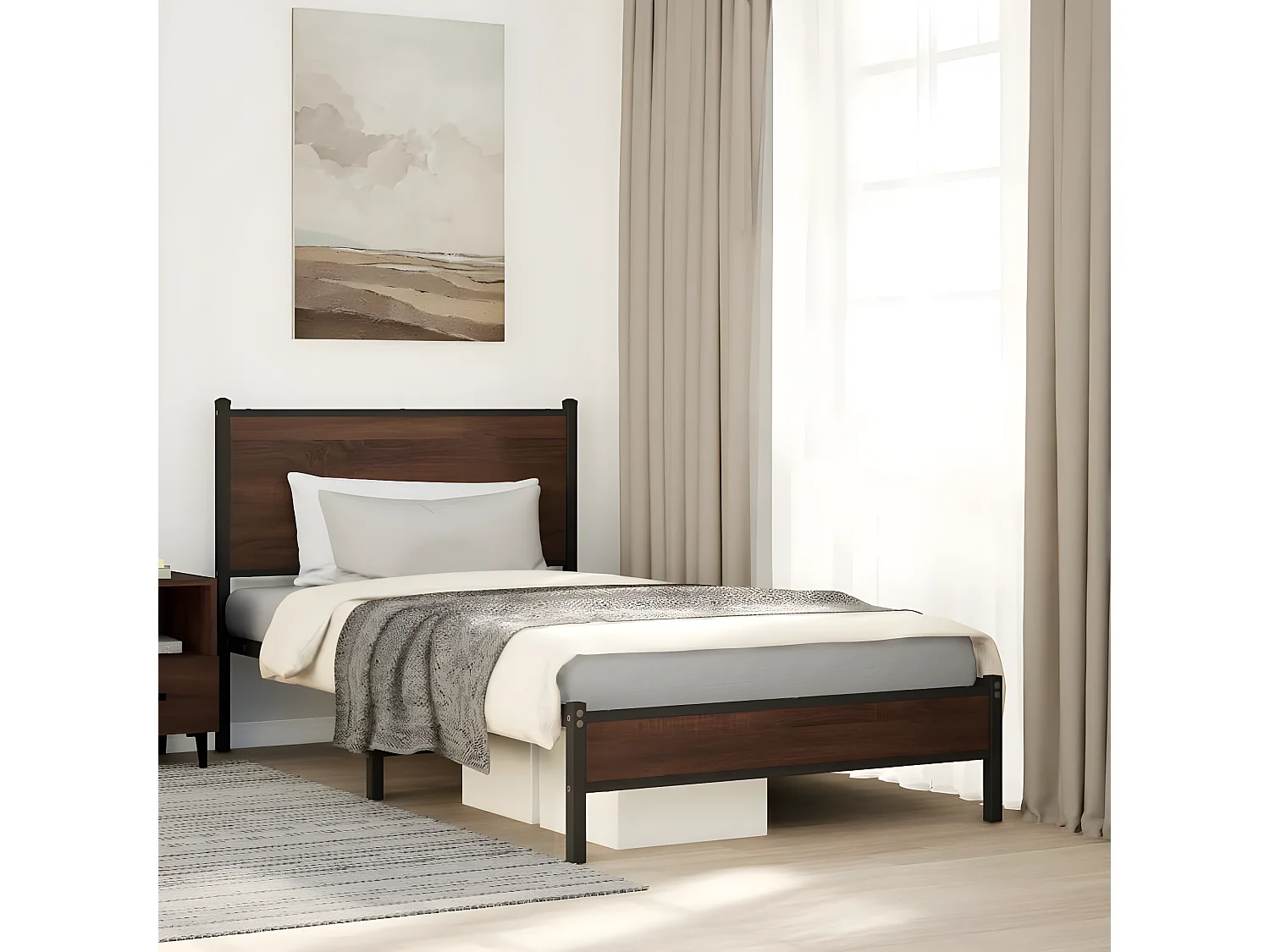 Estrutura cama com cabeceira 100x190cm metal carvalho castanho