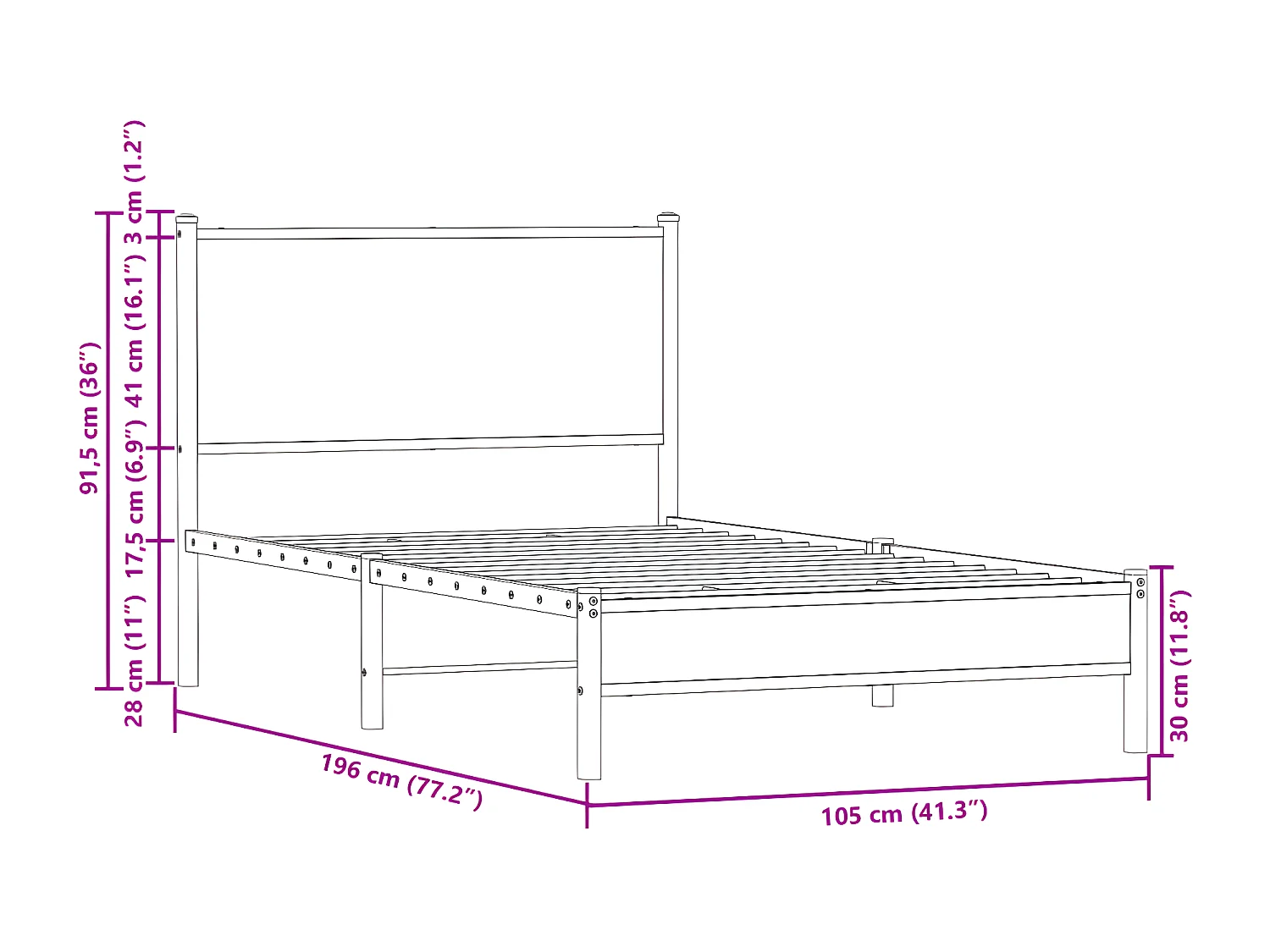 Estrutura cama com cabeceira 100x190cm metal carvalho castanho