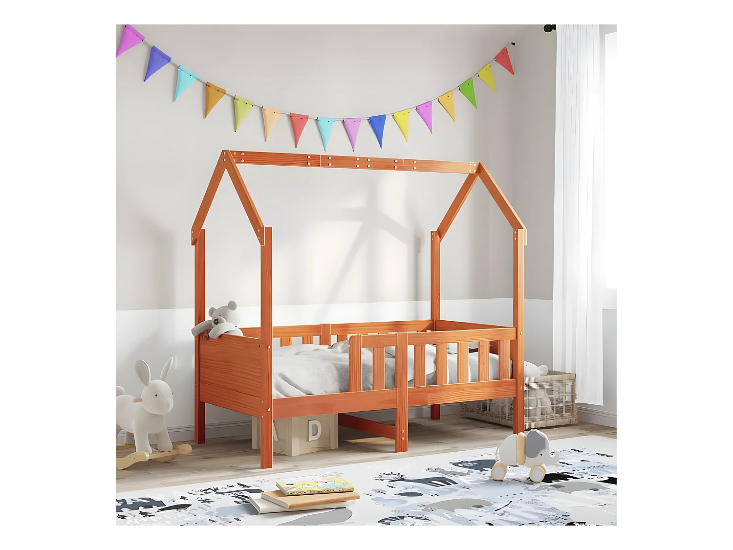 Cadre de lit d'enfants forme de maison 70x140cm bois pin massif