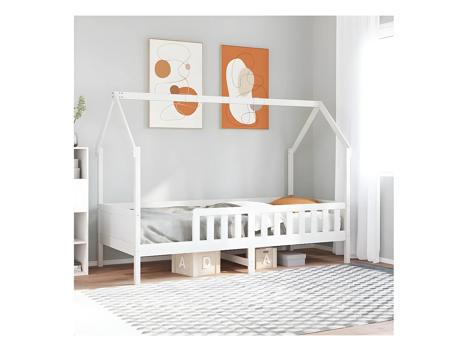 Cadre de lit d'enfants forme de maison 90x200cm bois massif pin