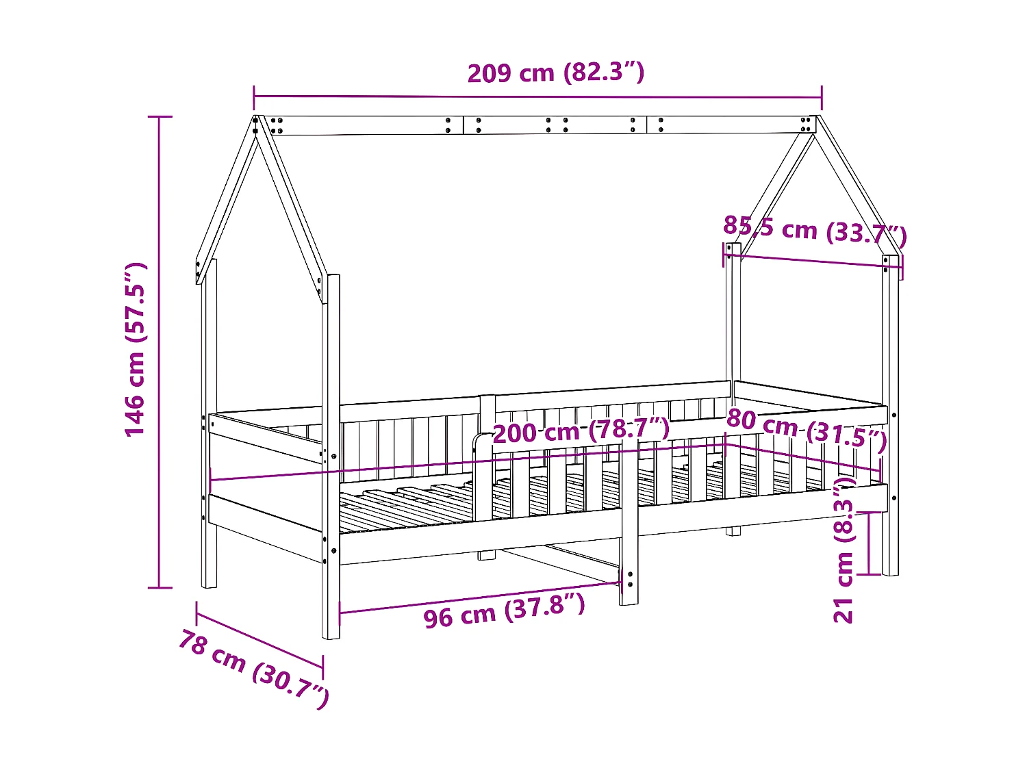 Cadre de lit d'enfants forme de maison 80x200cm bois pin massif