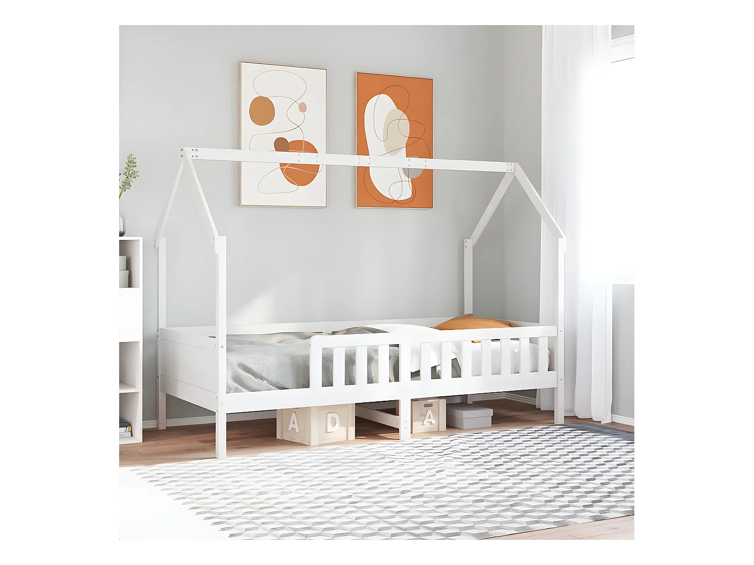 Cadre de lit d'enfants forme de maison 80x200cm bois pin massif