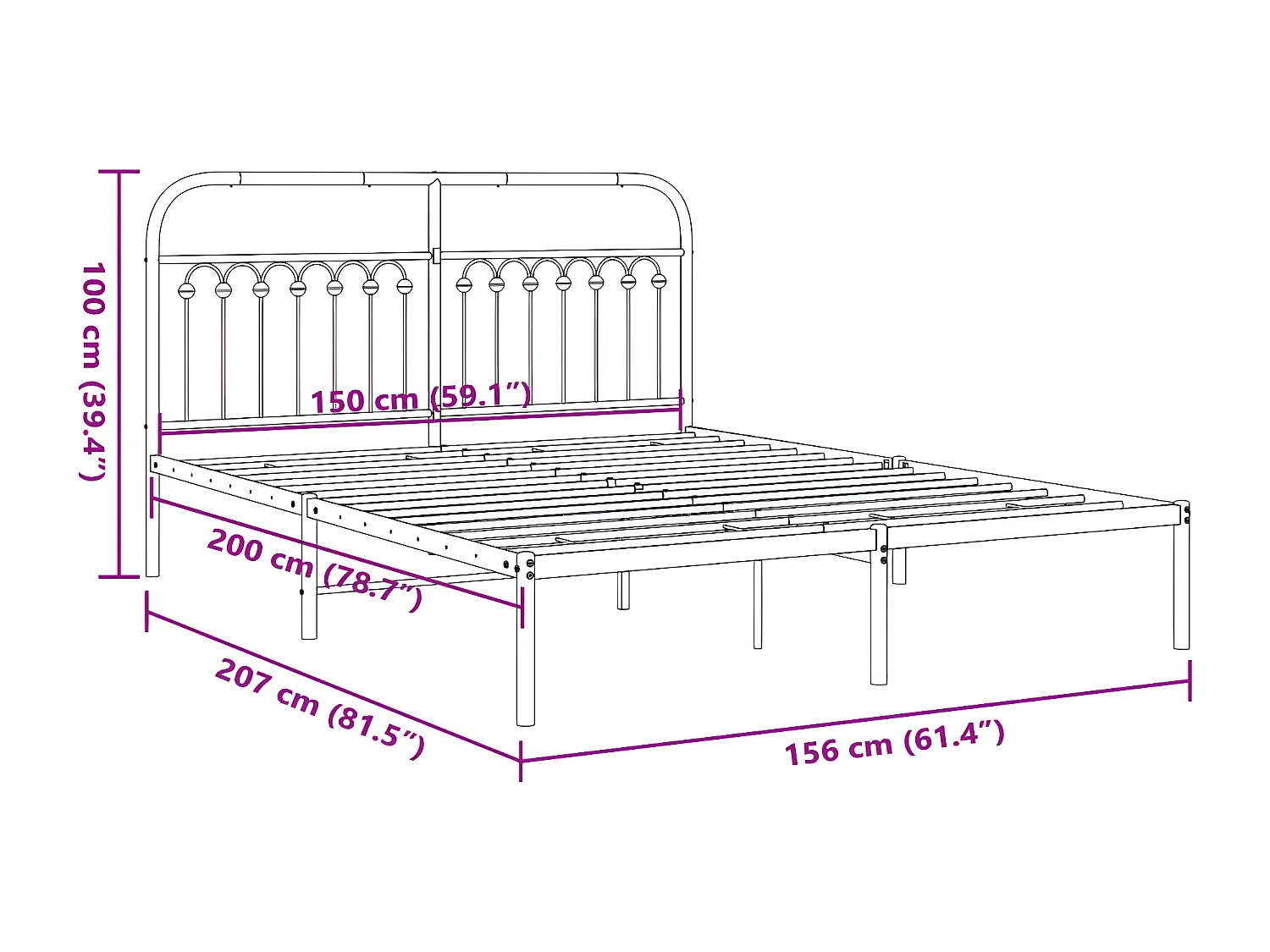Estructura de cama con cabecero metal negro 150x200 cm