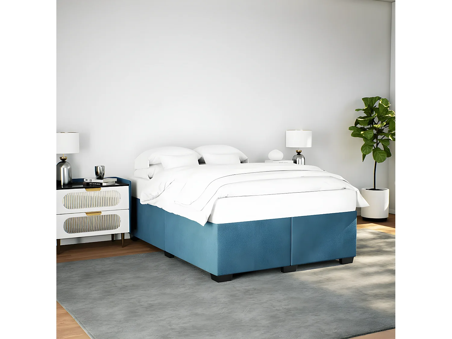 Estrutura de cama 160x200 cm veludo azul