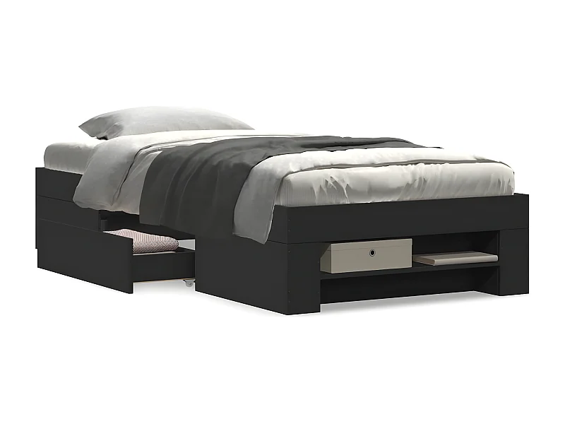 Estructura de cama madera de ingeniería negra 90x190 cm