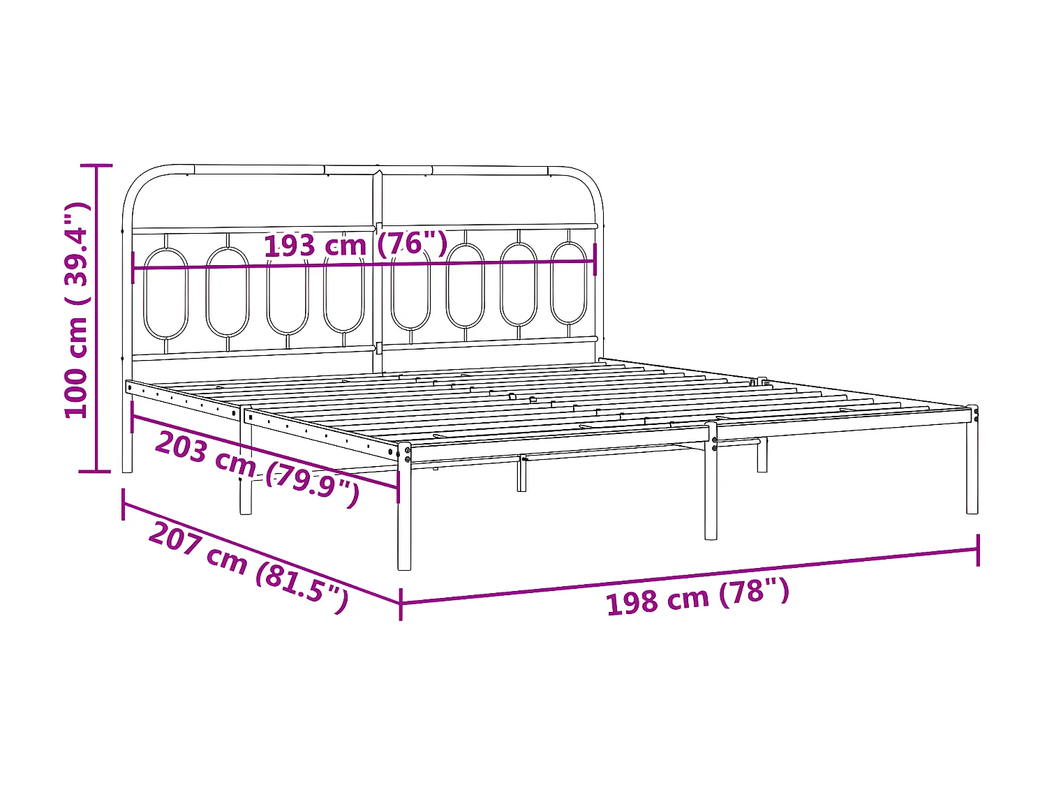 Estructura de cama con cabecero metal negro 193x203 cm