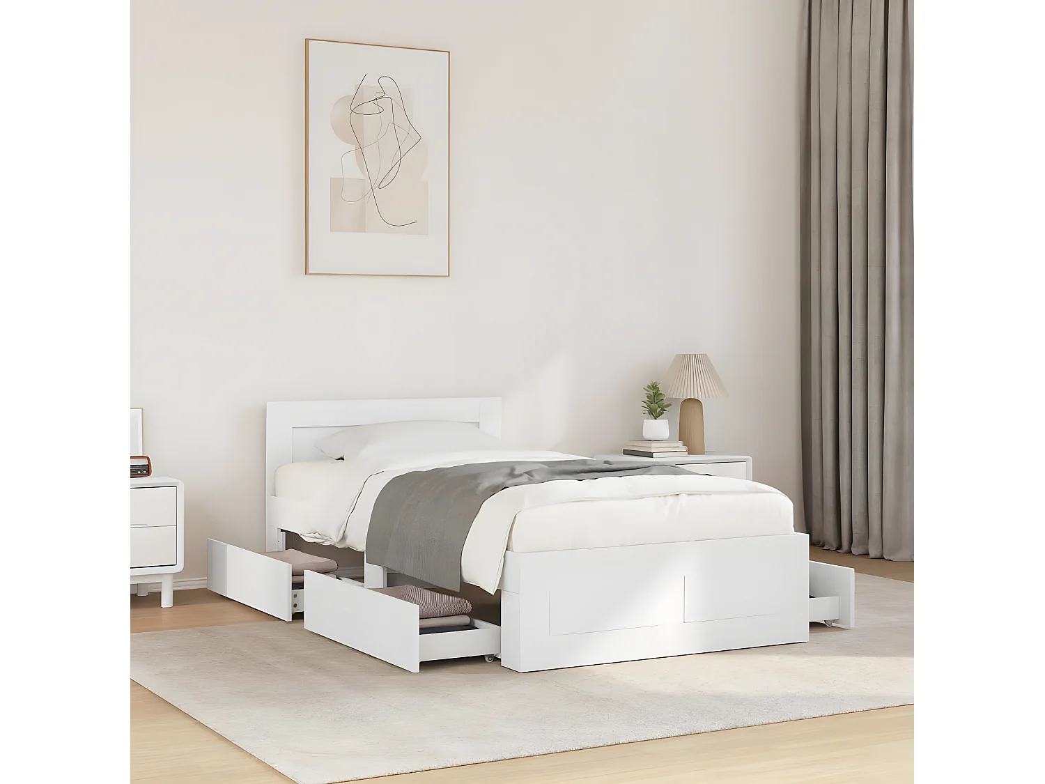 Estructura cama con cabecero madera ingeniería blanco 90x200 cm