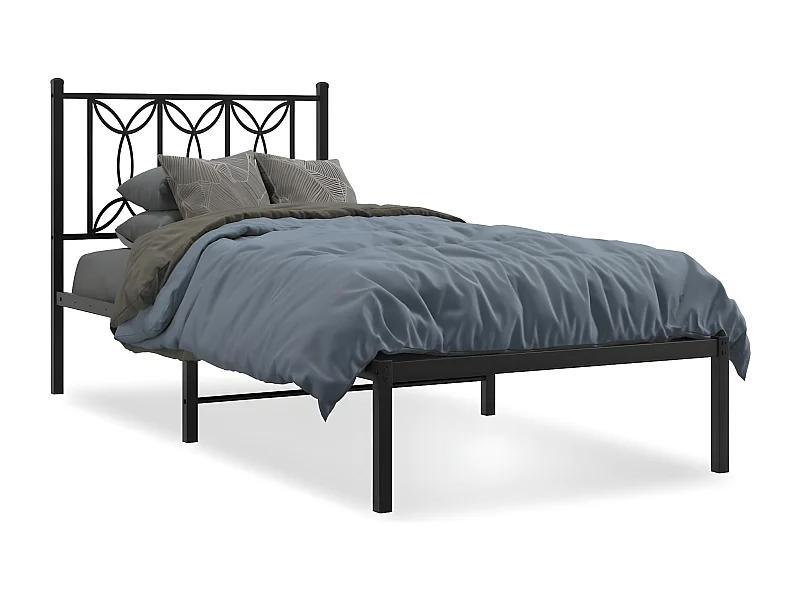 Estrutura de cama com cabeceira 75x190 cm metal preto
