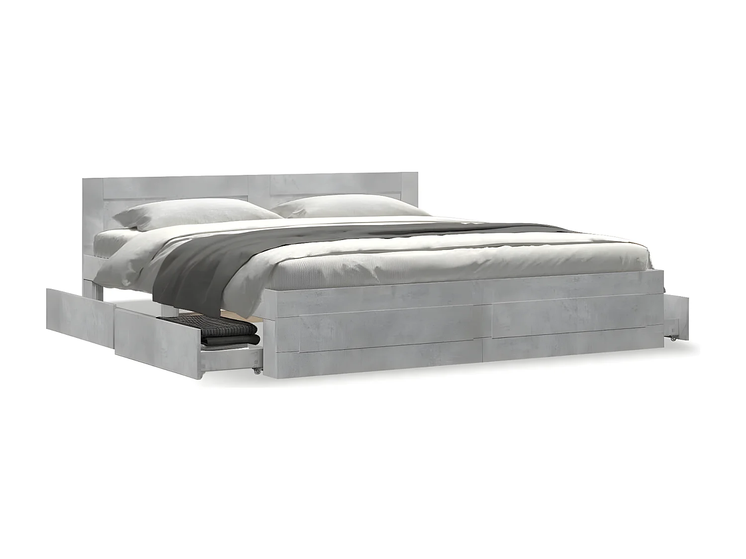 Cama con cabecero madera ingeniería gris hormigón 200x200 cm