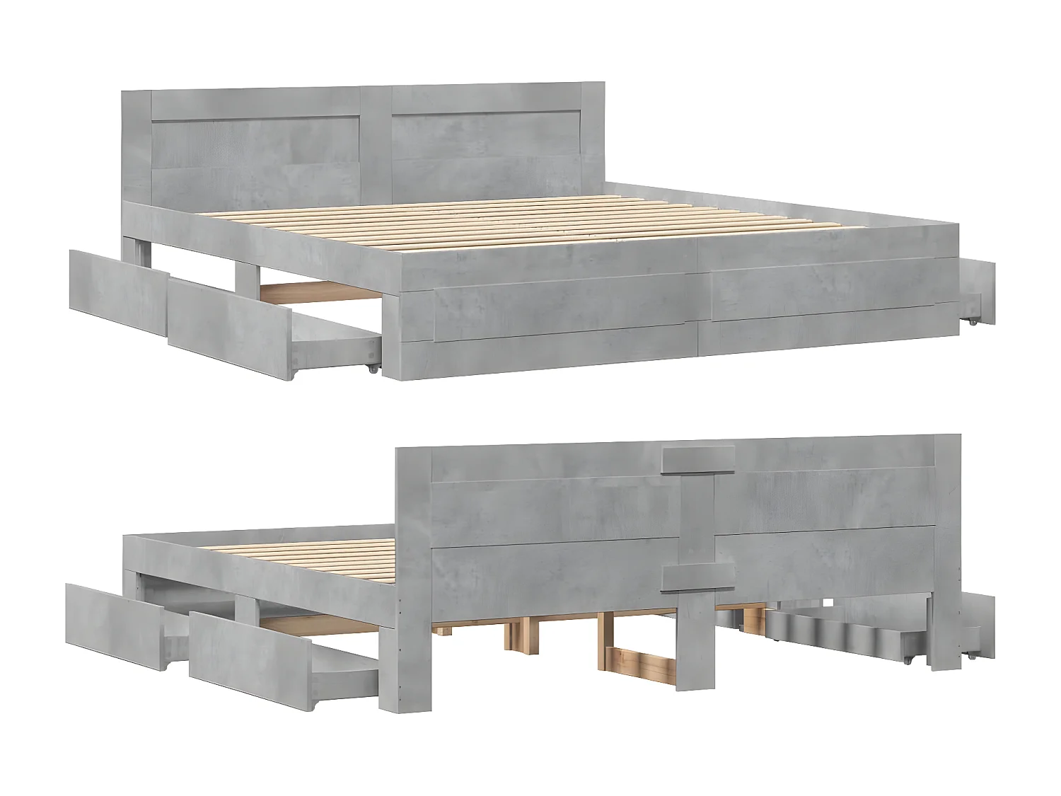 Cama con cabecero madera ingeniería gris hormigón 200x200 cm