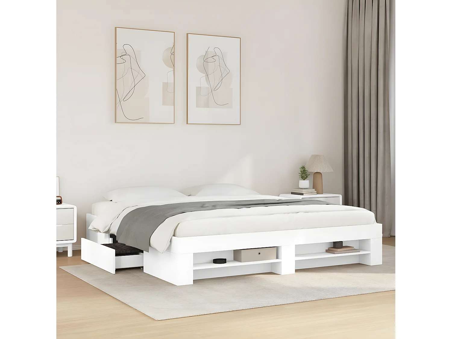 Estrutura de cama 180x200 cm derivados de madeira branco