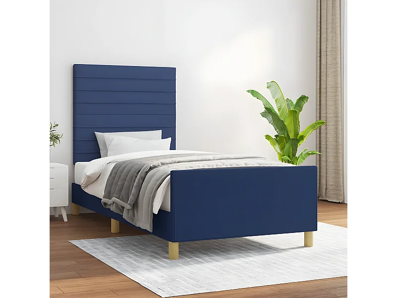 Estructura de cama con cabecero de tela azul 90x190 cm