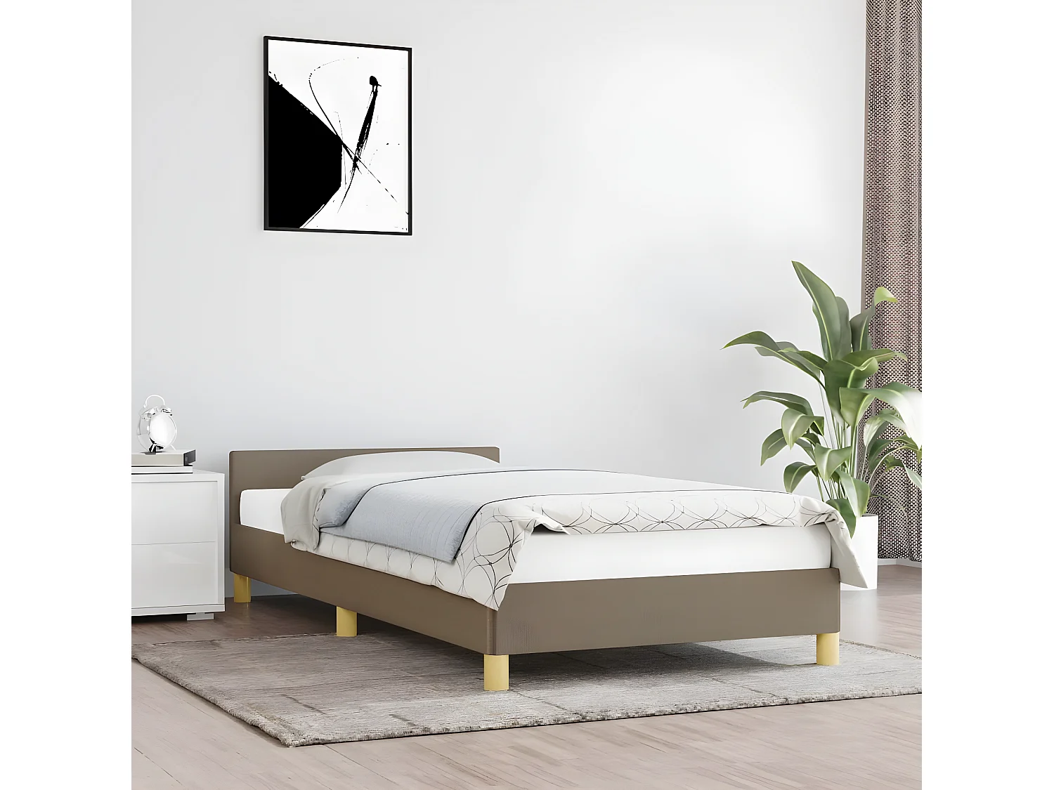 Estructura de cama con cabecero de tela gris taupe 100x200 cm