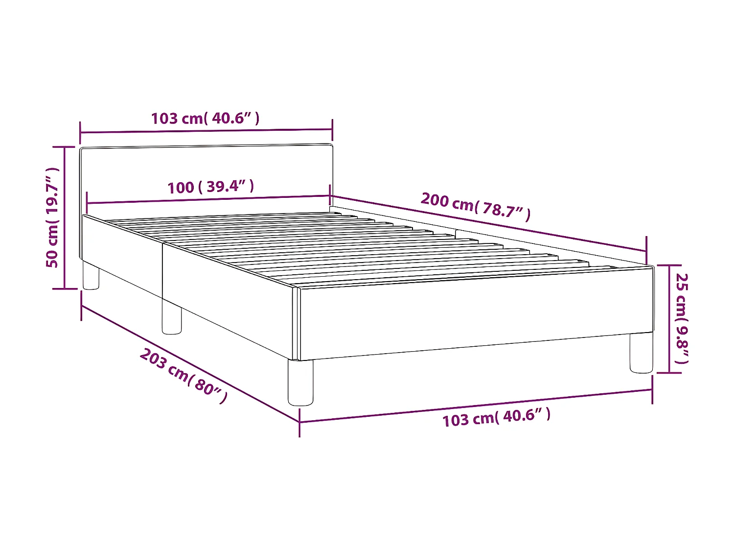 Estructura de cama con cabecero de tela gris taupe 100x200 cm