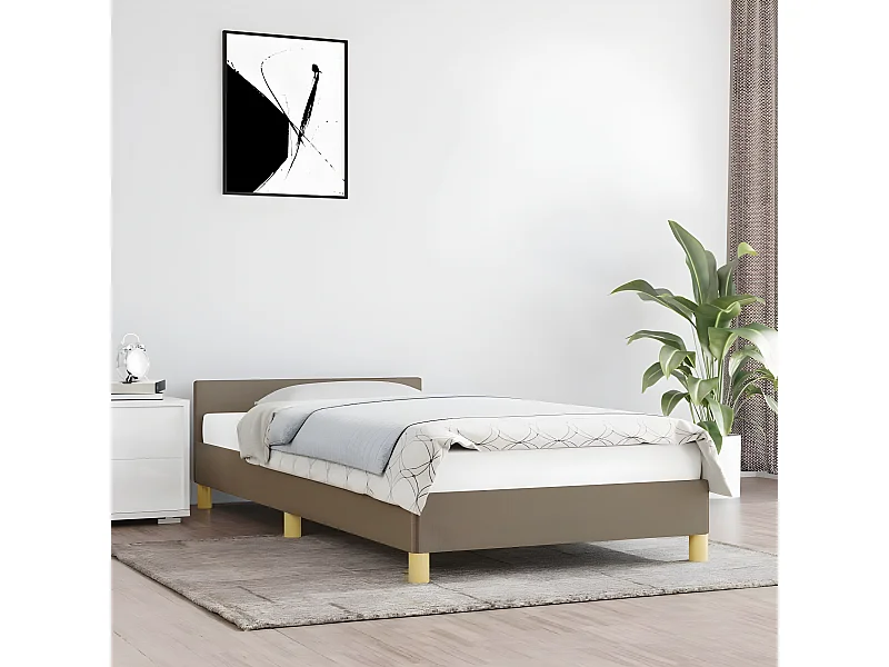 Estructura de cama con cabecero de tela gris taupe 100x200 cm