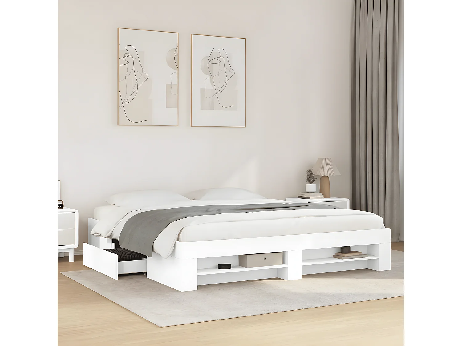 Estrutura de cama 200x200 cm derivados de madeira branco