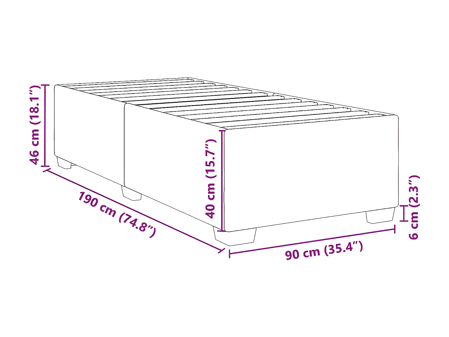 Estructura de cama cuero sintético blanco 90x190 cm