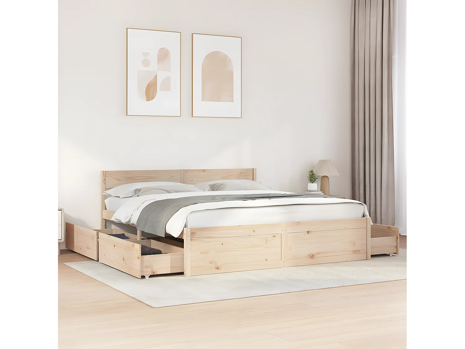 Estrutura de cama c/ gavetas 180x200 cm madeira de pinho maciça