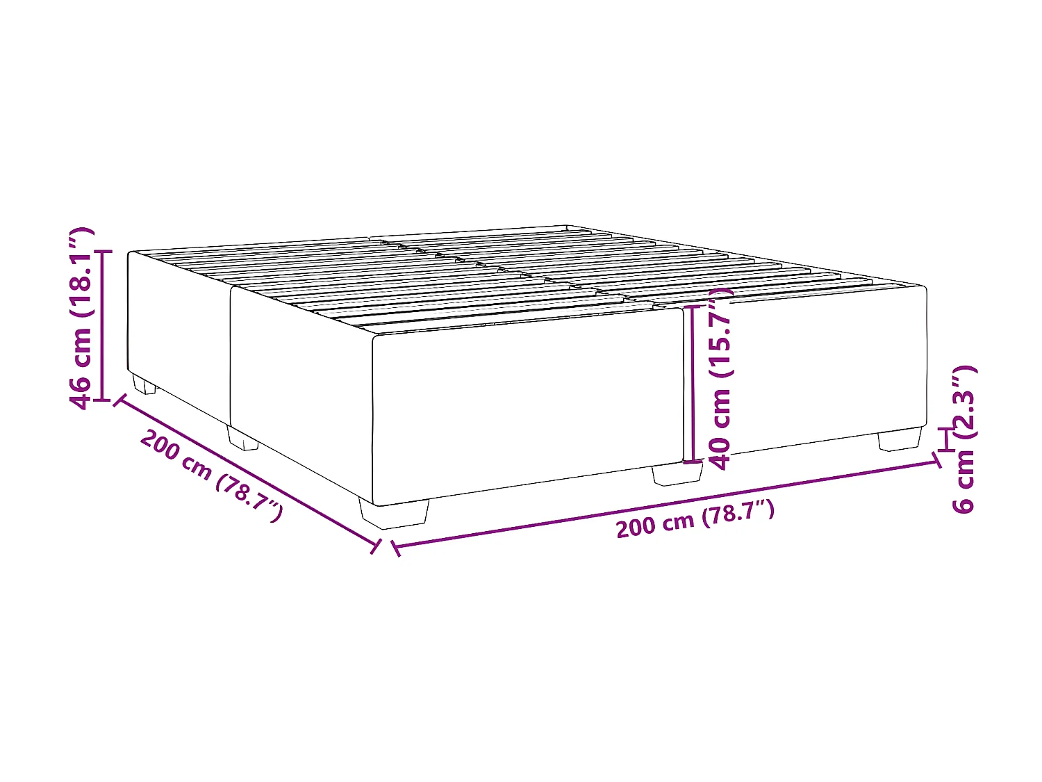 Estrutura de cama tecido castanho-escuro 200x200 cm