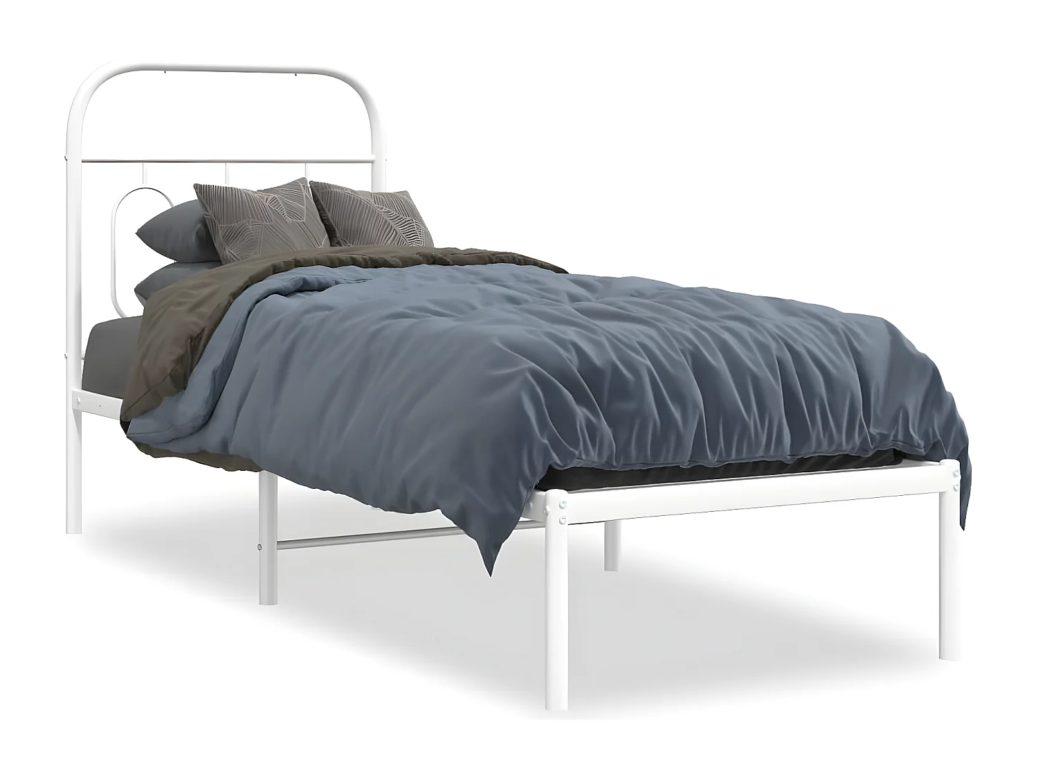 Estructura de cama de metal con cabecero blanco 75x190 cm